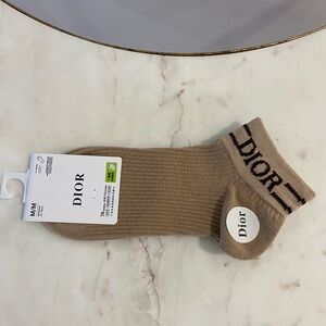 Dior Beige Crew Socks with Black Logo Cuff GWP